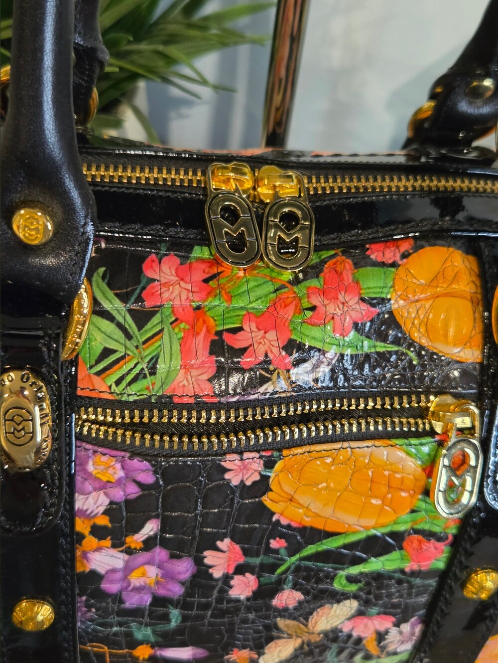 Marino Orlandi mo4670 Cocco Fiori Nero Bowler Bag - Picture 8 of 16